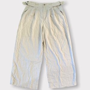 URBAN OUTFITTERS Linen wide leg cropped Palazzo pants in Oatmeal Size 10 EUC